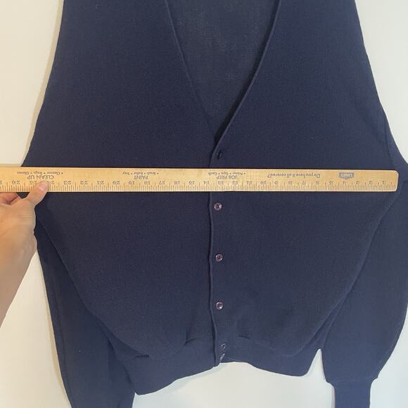 Vtg Jantzen Navy Blue Knit Cardigan XL Men’s Sweater Fold Cuff Retro Grandpa 80s - Picture 4 of 6